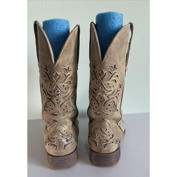 Roper Kennedy Western Boots laser cut design glitter Tan Womens Size 9 M - Picture 5 of 8